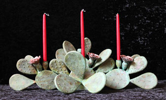 Green Patina Copper Cactus Candelabra